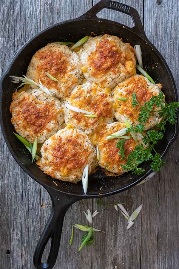 gluten free biscuits in a cast iron skillet