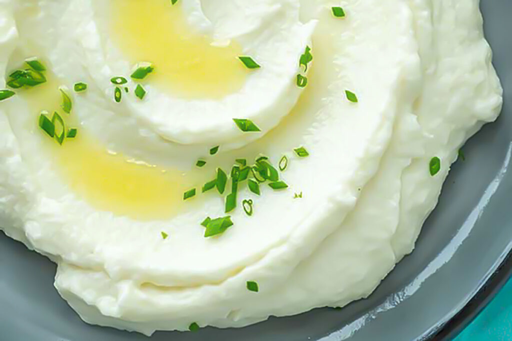 mashed potatoes topped with melted butter and chives
