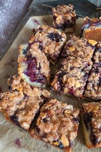 blueberry cake squares on parchment paper