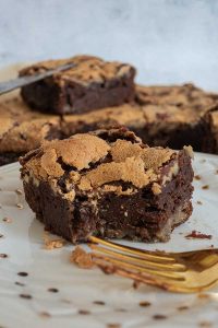 slice of pecan brownie and fork, gluten-free