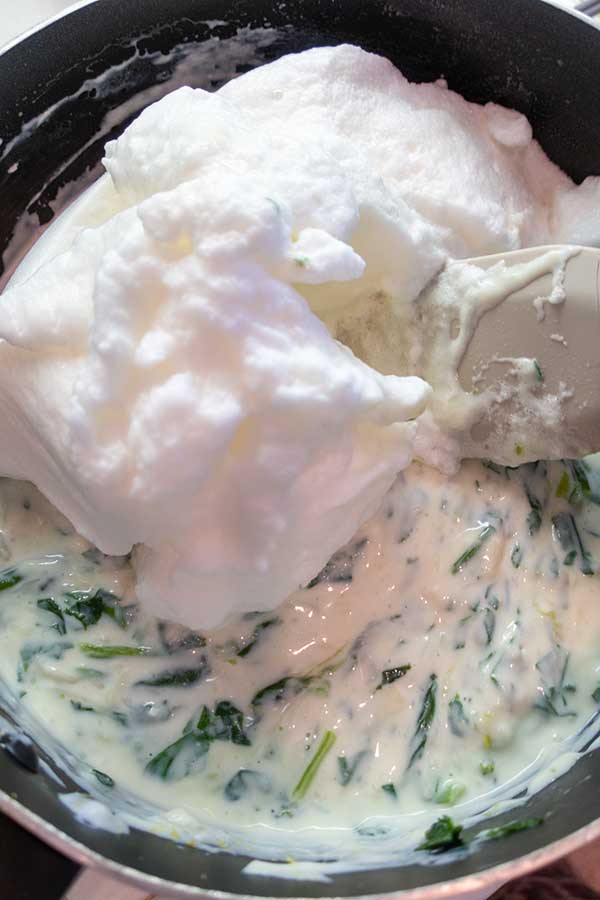 spinach filling with added egg whites in a bowl