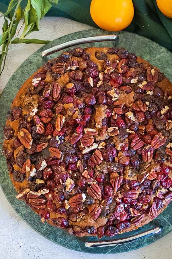 vegan buckwheat christmas cake on a platter