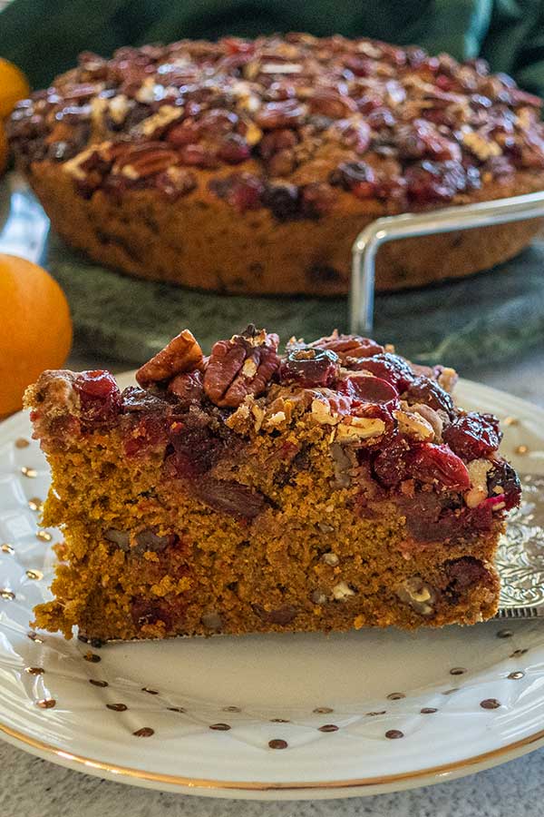 Holiday vegan buckwheat cranberry christmas cake on a plate