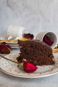 slice of gluten-free sacher torte on a plate