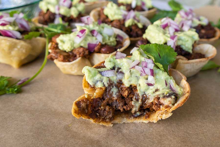 tortilla chili cups topped with aioli for game day