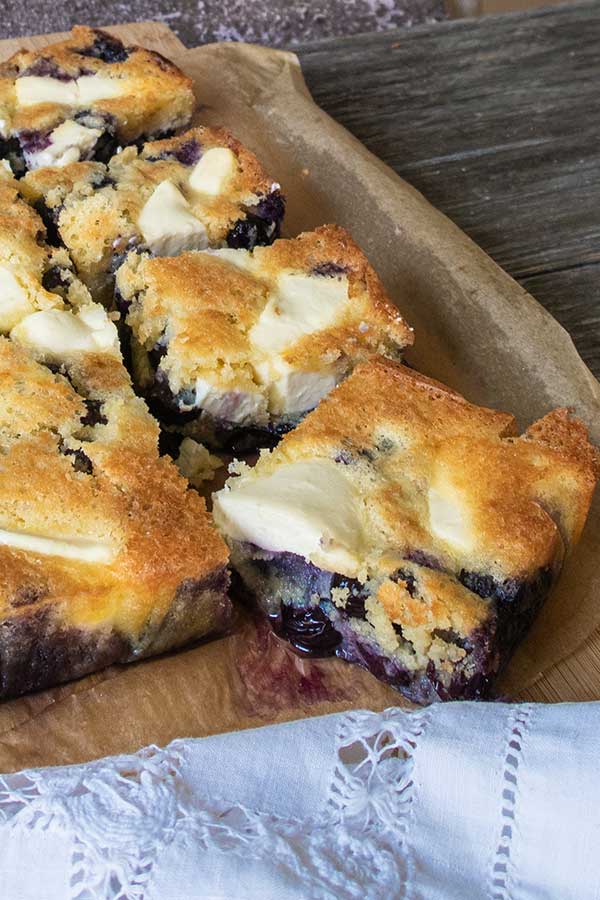 slices of keto butter cake with blueberries