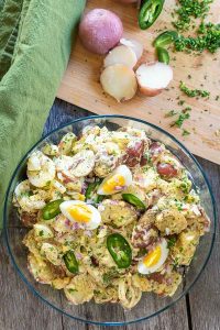 potato salad with eggs and mayo-mustard dressing