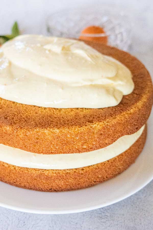 decorating layered cake with frosting