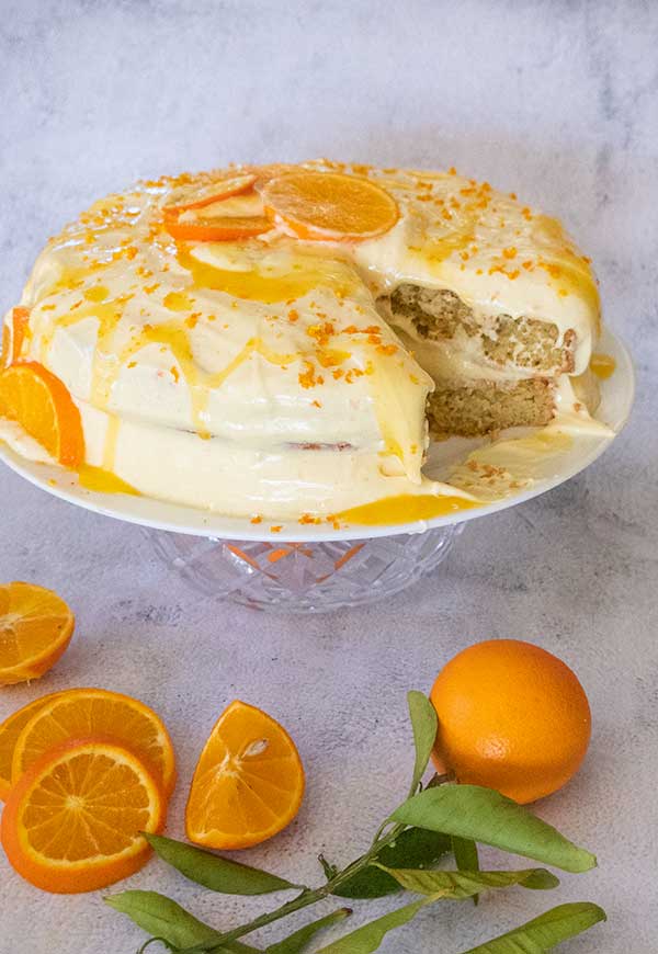 slice missing for orange layered cake