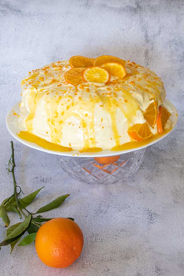 gluten-free Easter dessert, decorated layered orange cake