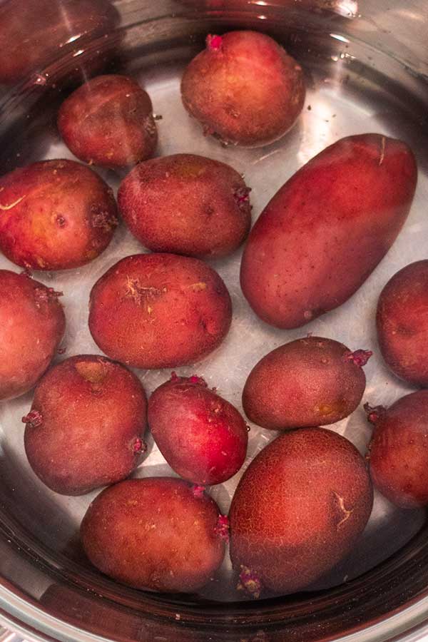 red potatoes in a pot of water
