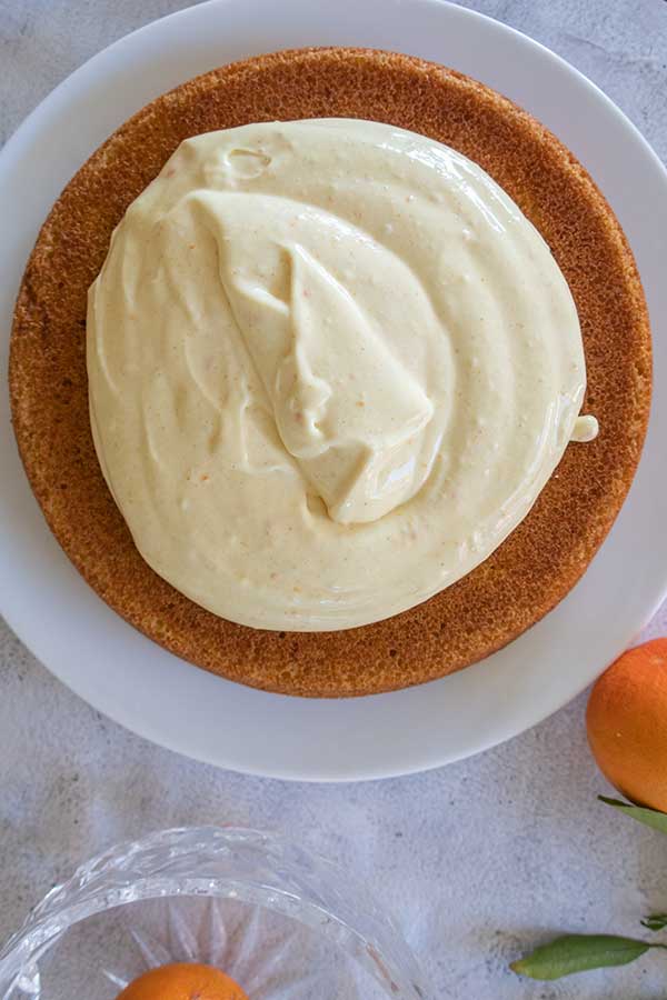 top view of cake with a dollop of frosting