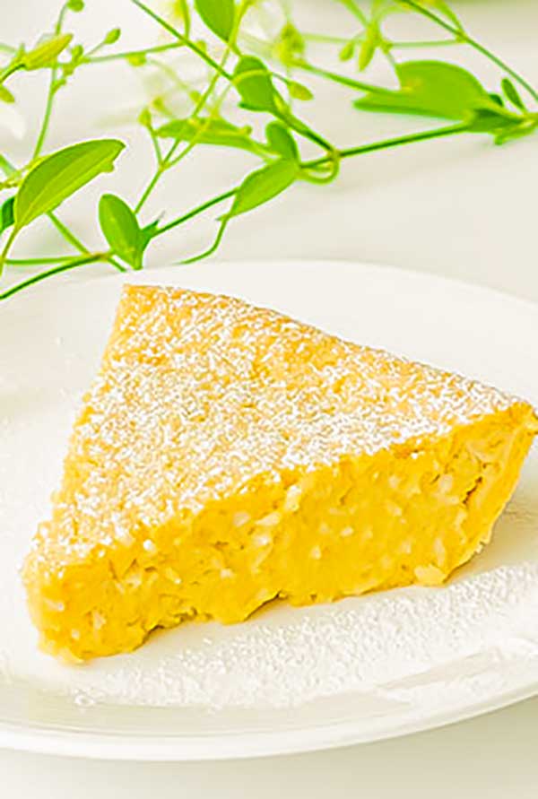 slice of coconut lemon custard pie for Easter