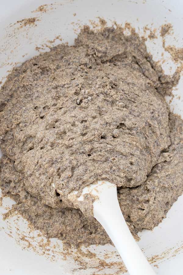 bread batter in a bowl with a spatula