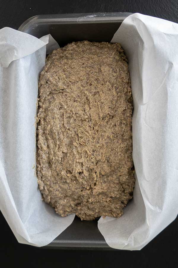 unbaked low allergen bread in a loaf pan