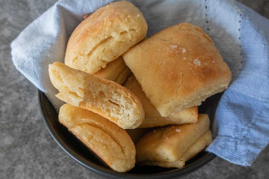 parker house rolls in a bowl, gluten free