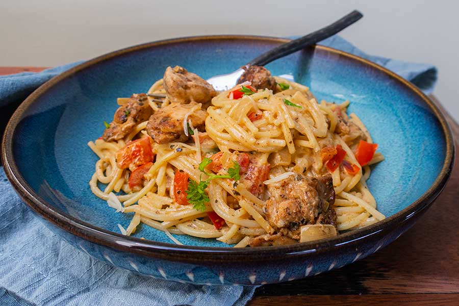 cajun chicken pasta in a bowl