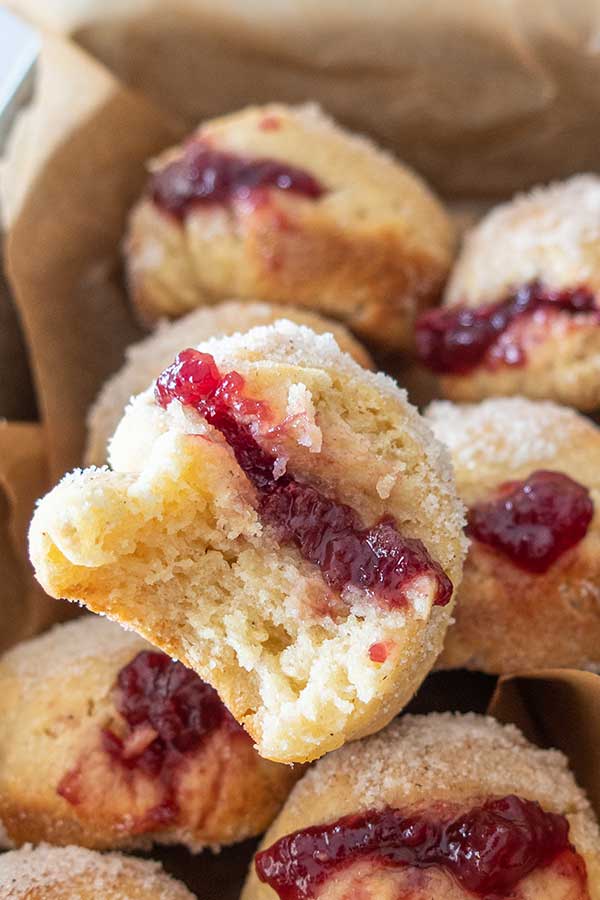 sliced gluten free donut filled with jelly