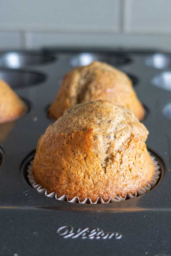 baked gluten-free blender muffin in a pan