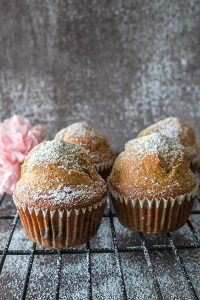 gluten free blender muffins dusted with powdered sugar