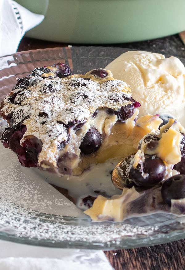 close up of gluten free blueberry clafoutis