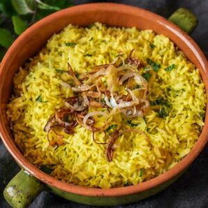 Indian Saffron Basmati Rice With Mint & Caramelized Onions
