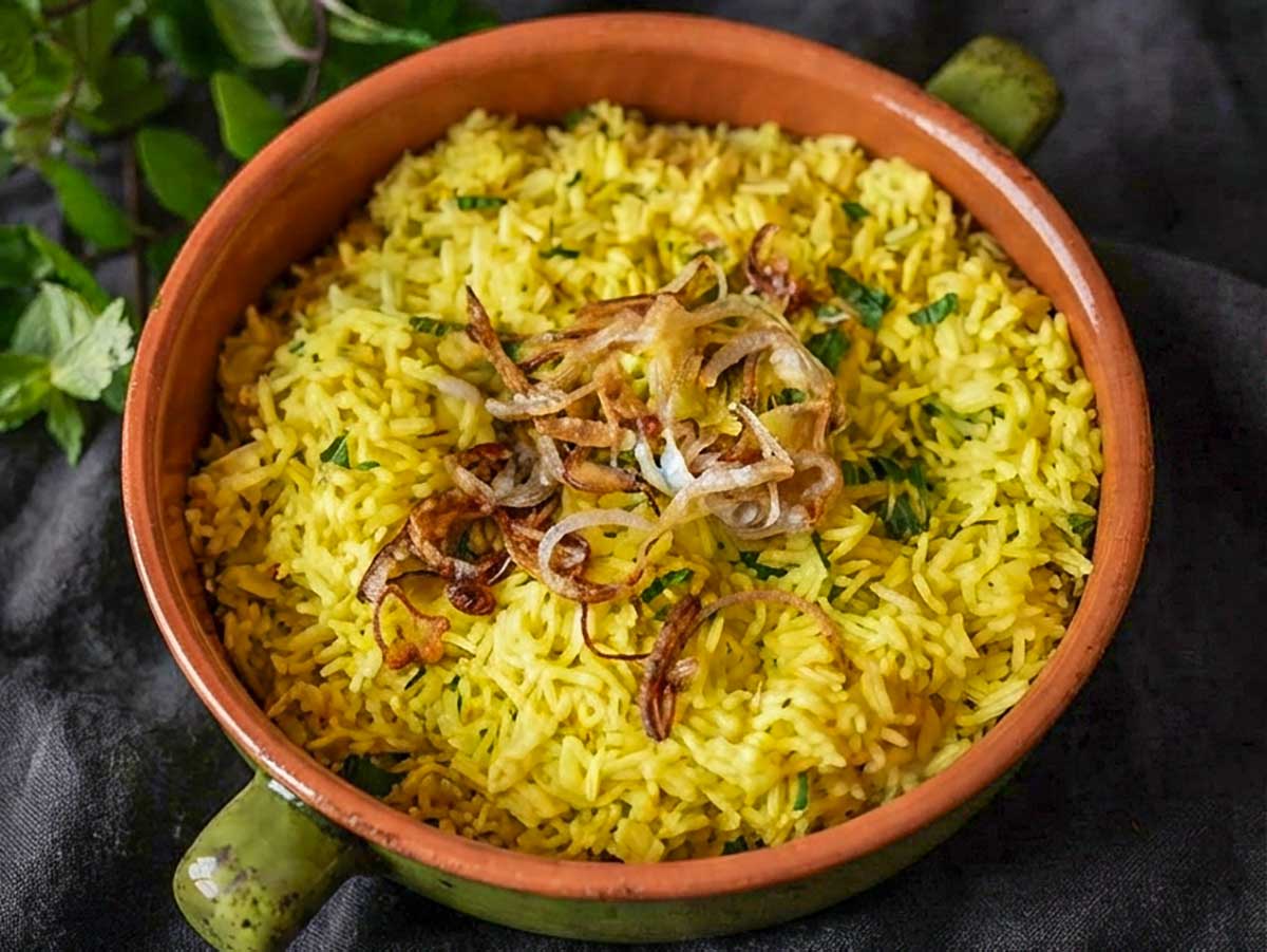 Indian Saffron Basmati Rice With Mint & Caramelized Onions