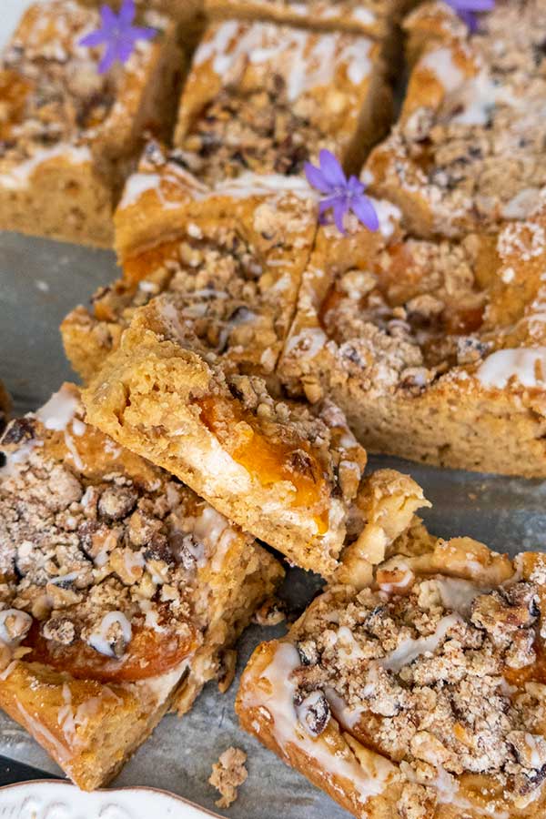 close up of apricot danish coffee cake