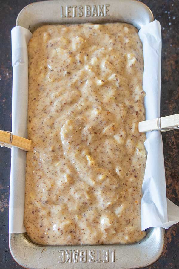 quick bread batter in a loaf pan
