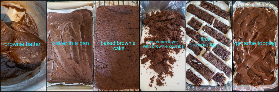 6 step by step photos of brownie ice cream lasagna