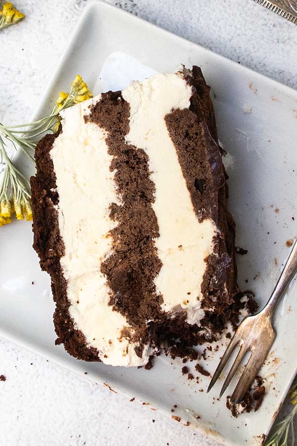 a slice of brownie ice cream on a plate