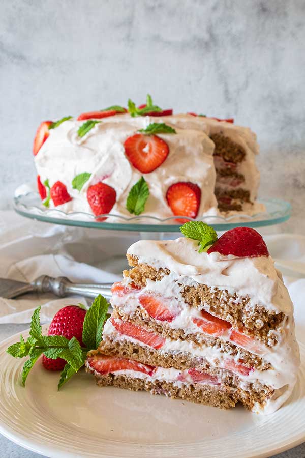 icebox cake with a slice on a plate