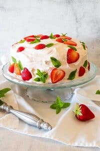 strawberry icebox cake on a platter, gluten free