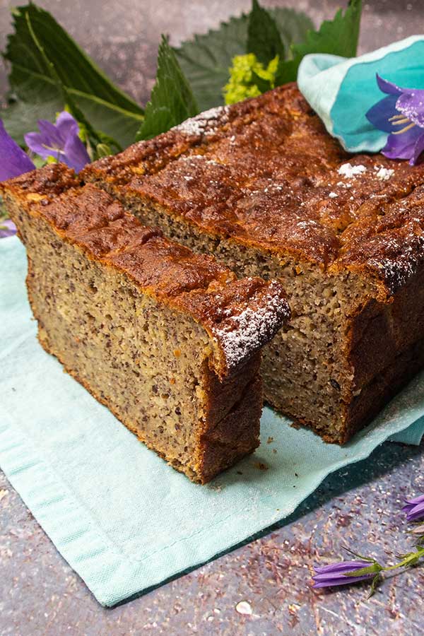 sliced zucchini banana flax bread, gluten free