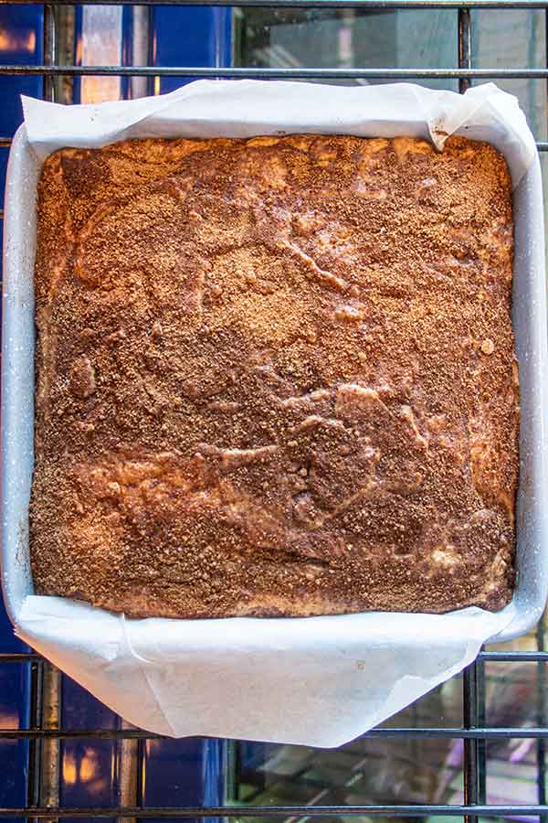 top view of snickerdoodle oat snacking cake