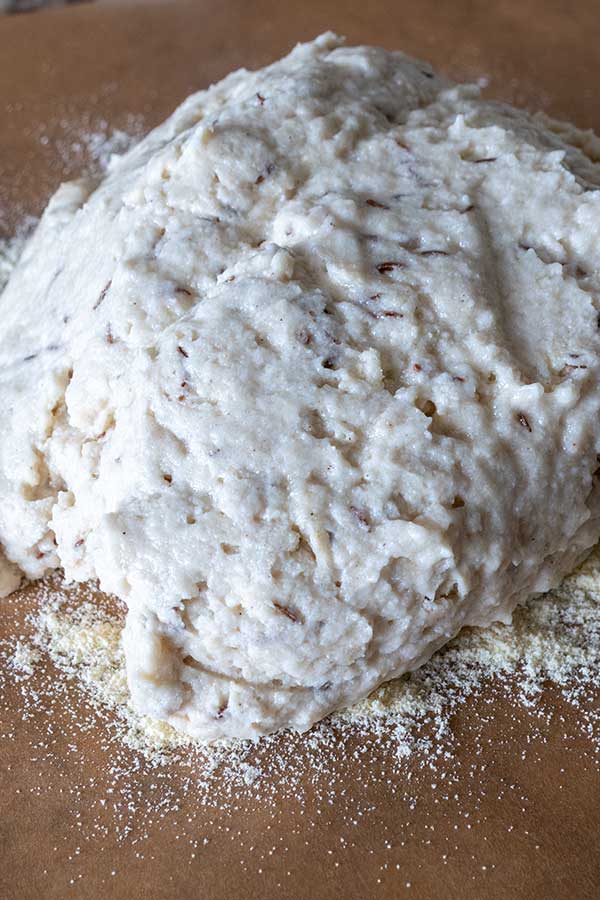 gluten free bread dough on parchment paper