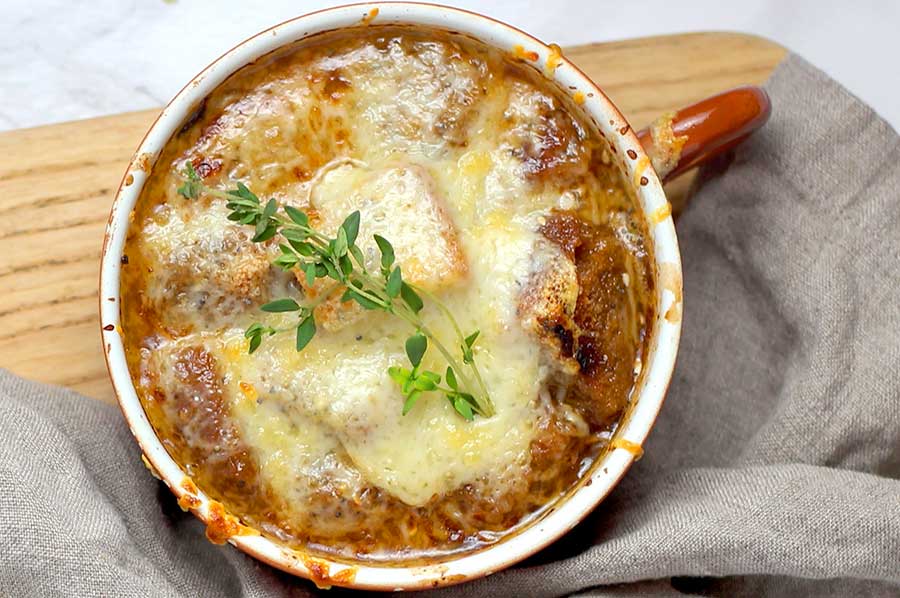 french onion soup in a mug, gluten free