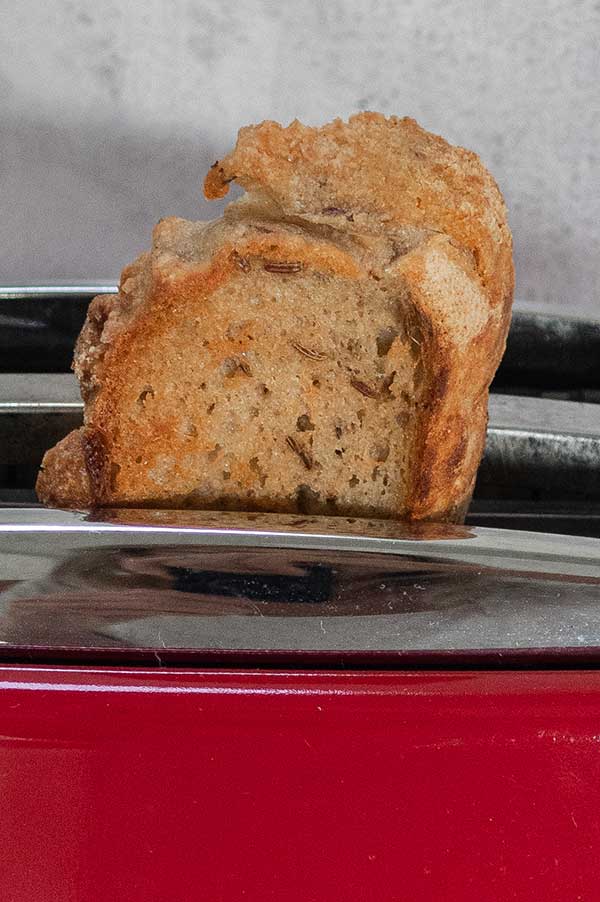 caraway bread in a toaster