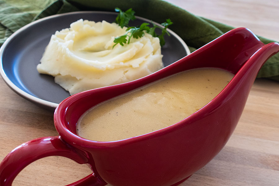 vegan gravy in a gravy boat