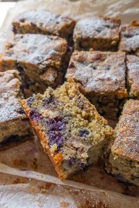 slices of blueberry pecan breakfast cake