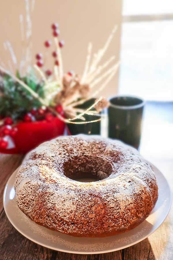 whole gluten free marble kuglof on a plate