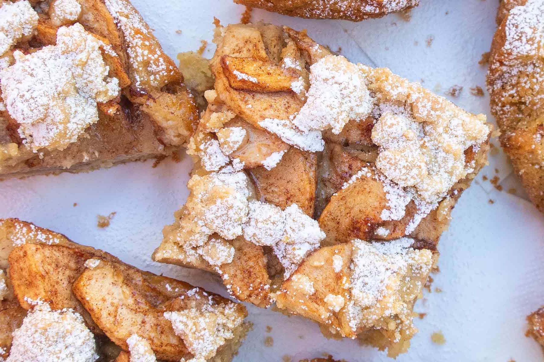 overview of sliced German apple cake