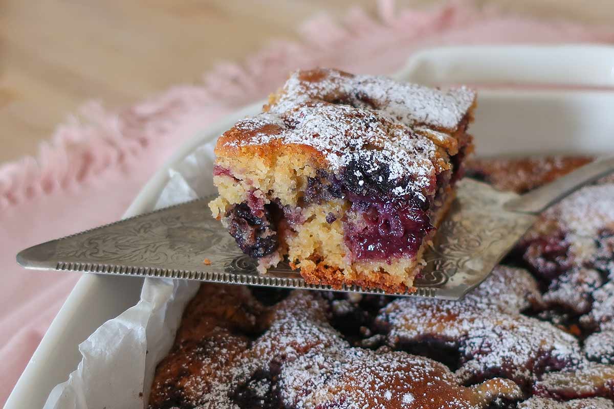 slice of our best of 2023 gluten free berry coffee cake