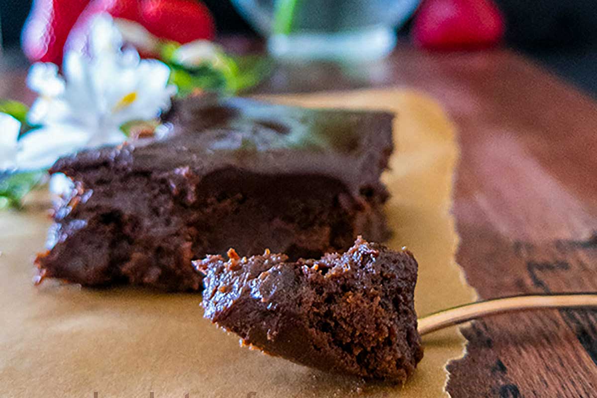 piece of coffee brownie on a spoon