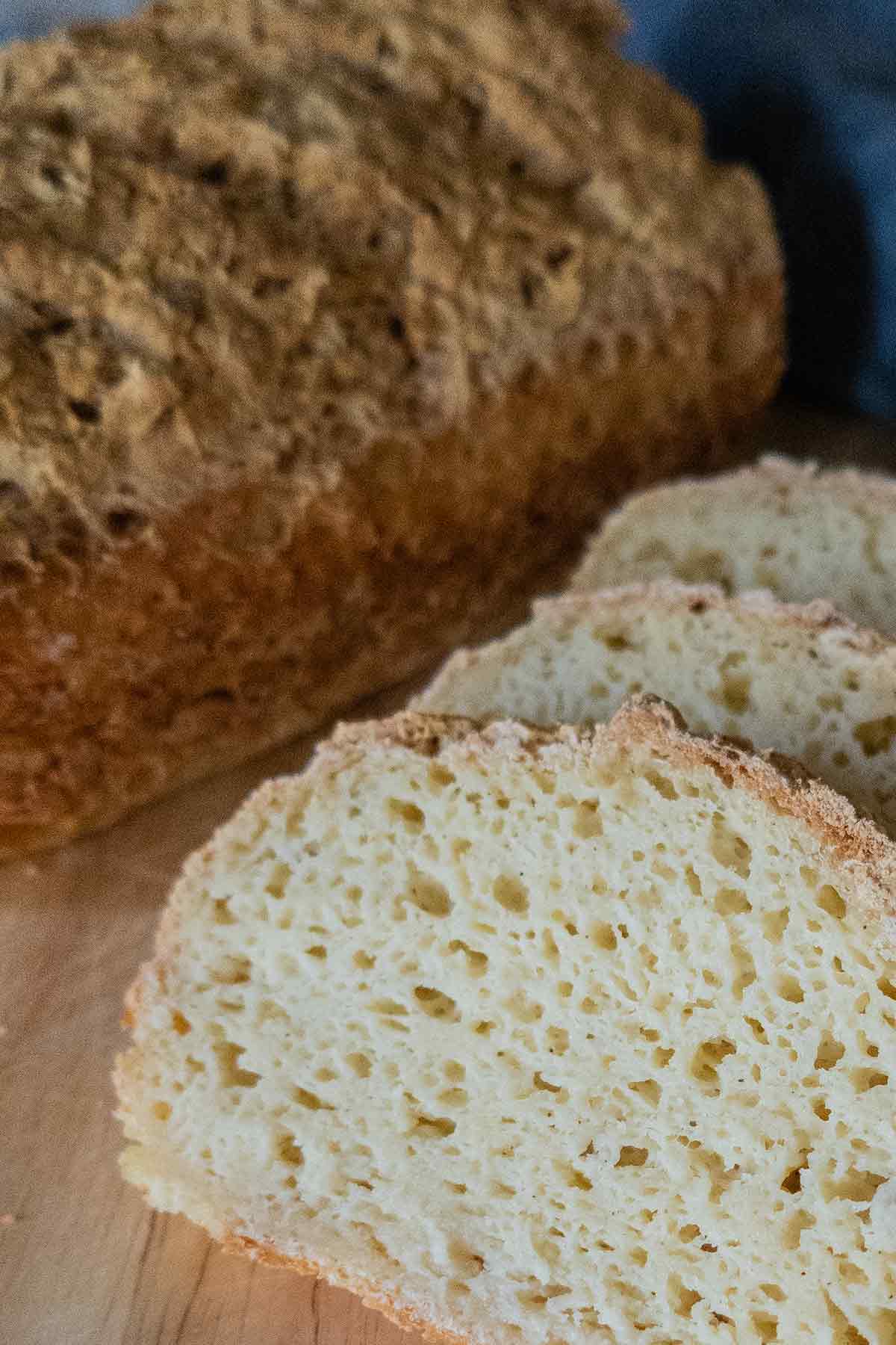 close up of sliced German potato bread