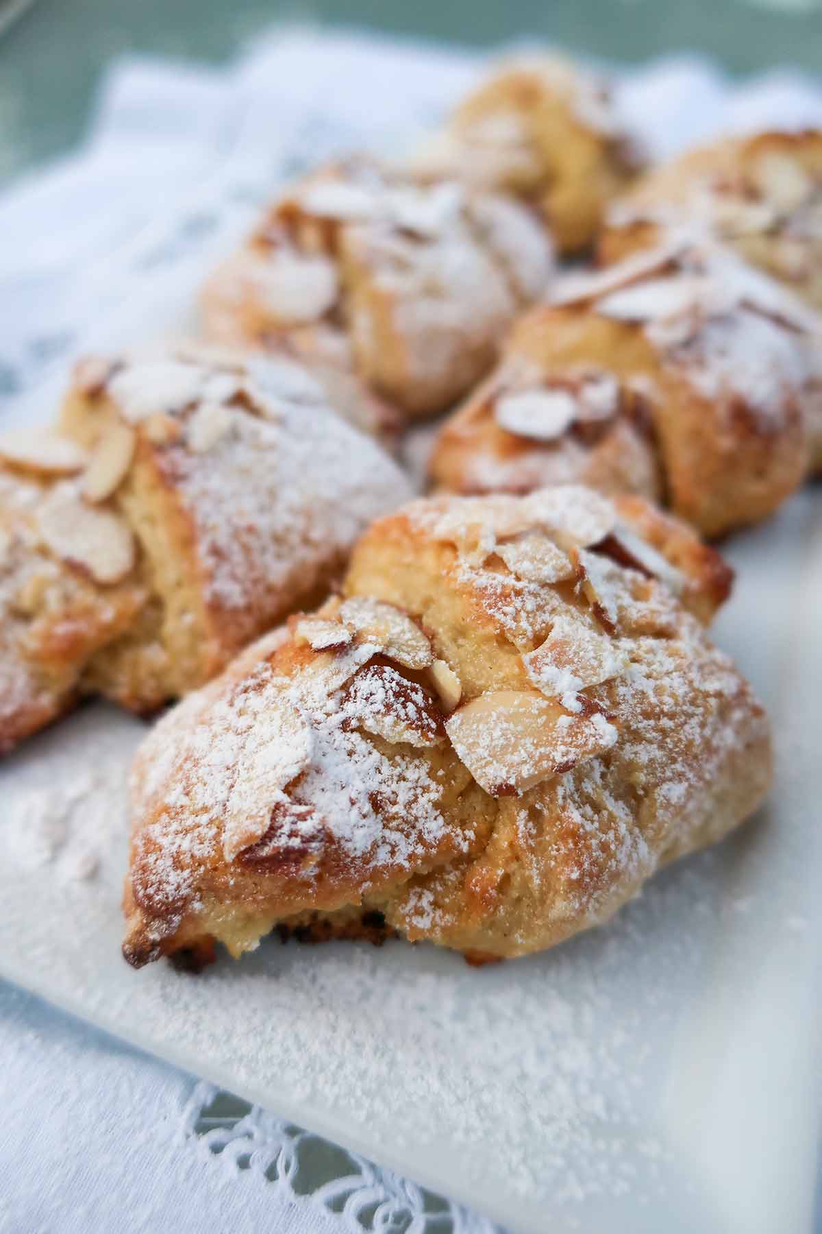 close up of almond crescent roll