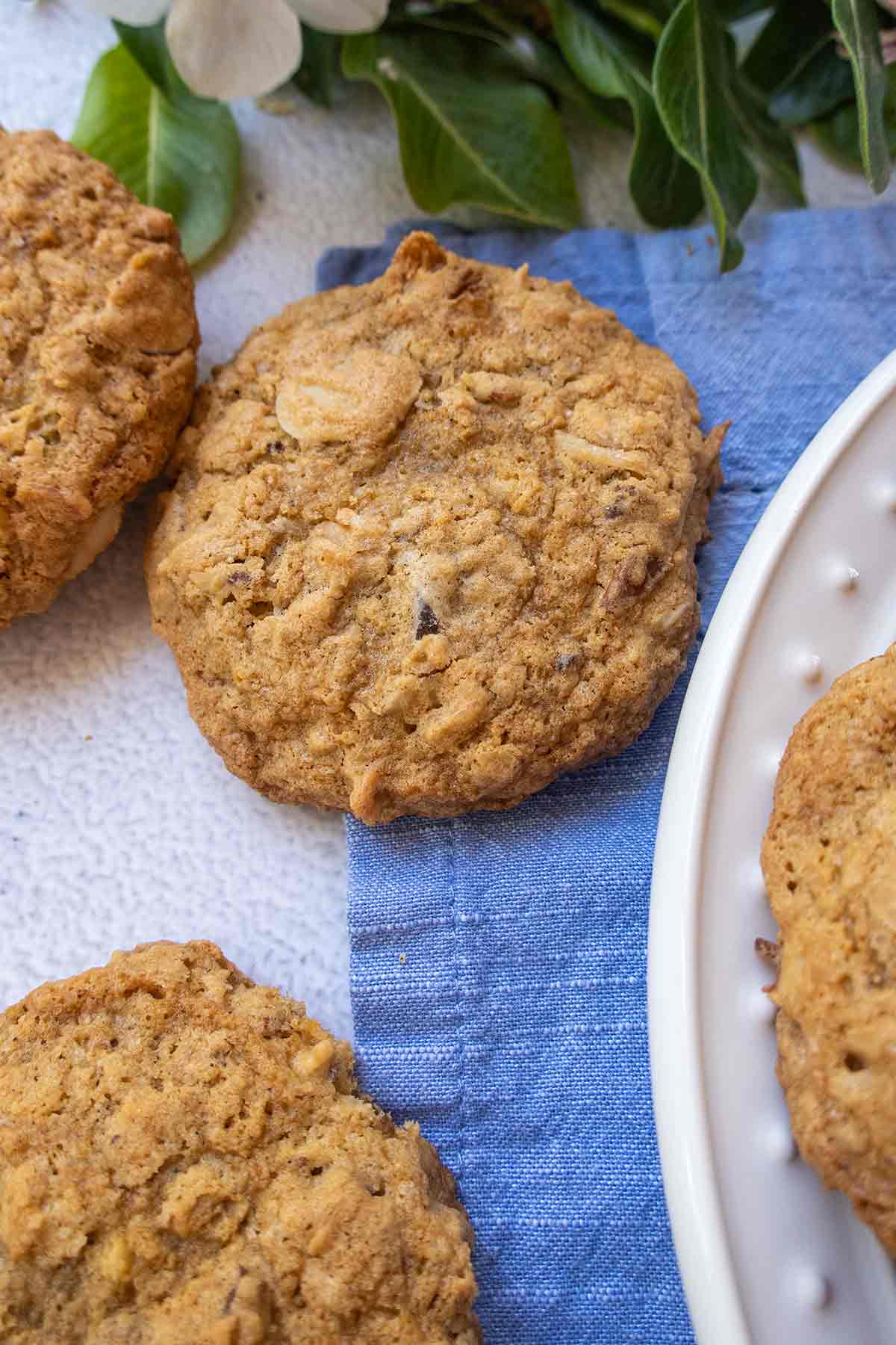 3 cookies on a tea towel