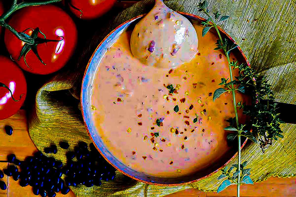 creole black bean soup in a bowl with a spoon