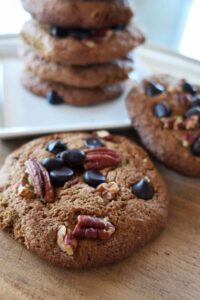 close up of gluten free chocolate chip mocha cookie