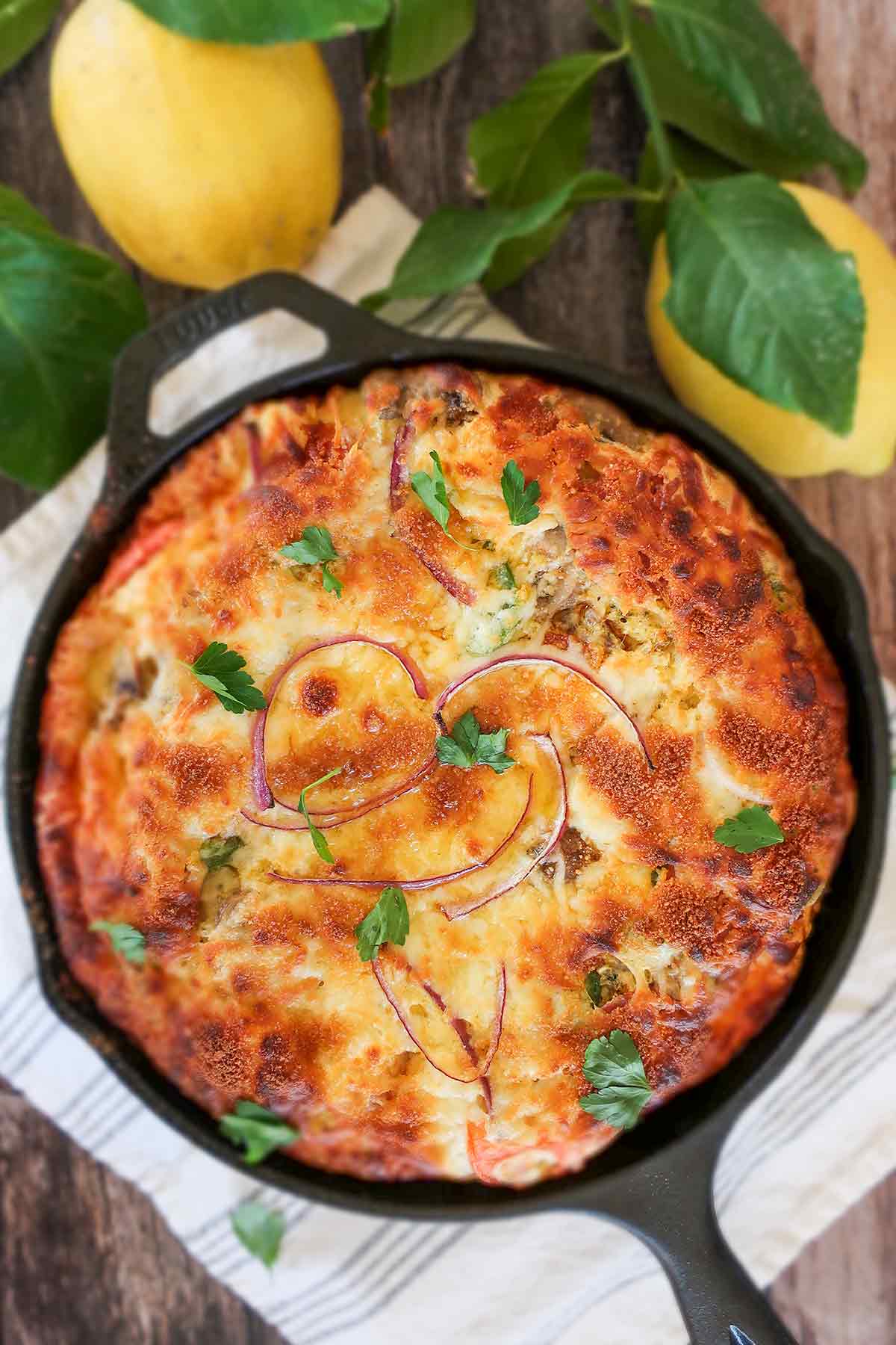 gluten free pizza pie in a skillet